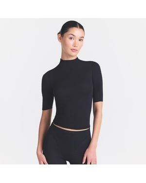 Skims Mock Neck Short Sleeve T-Shirt - Black