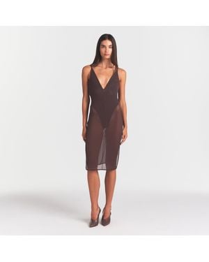 Skims Mesh Plunge Midi Dress - Brown