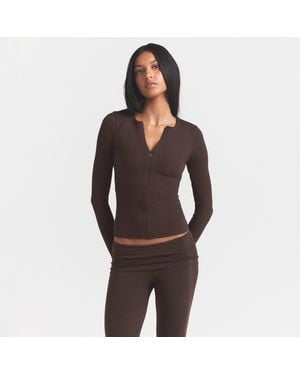 Skims Zip Up Jacket Top - Brown