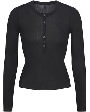 Skims Long Sleeve Henley - Black