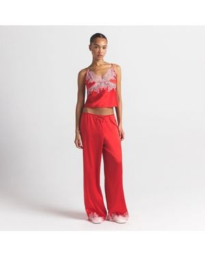 Skims Lace Straight Leg Pants - Red