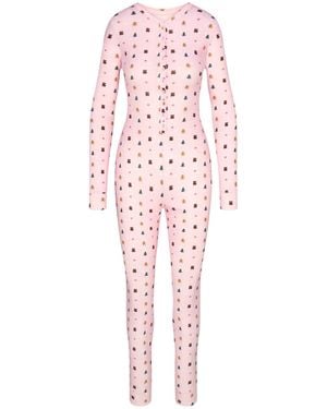 Skims Plush Pointelle Onesie Cherry Blossom Snow Print (Bodysuit) - Pink