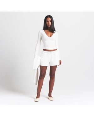 Skims Long Sleeve Plunge Top - White