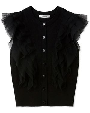 SNIDEL Tulle Ruffle Crew Knit - Black
