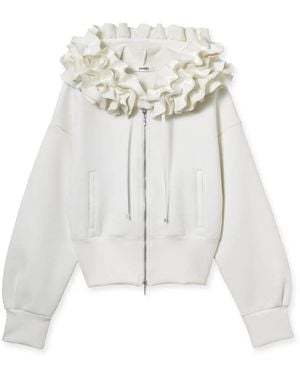 SNIDEL Bonded Ruffle Short Zip Hoodie - White