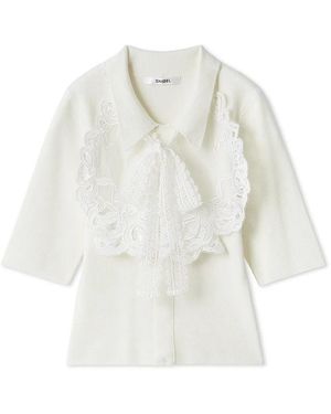SNIDEL Embroidered Collar Docking Knit Top - White