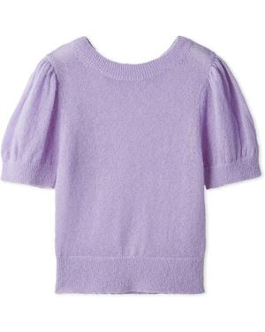 SNIDEL Sheer Mohair Puff Sleeve Knit Pullover - Purple