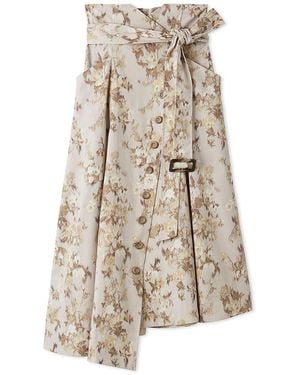 SNIDEL Asymmetrical High-Waisted Button-Up Midi Skirt - Natural