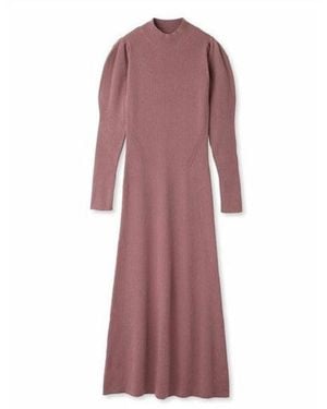 SNIDEL Elegant Long Sleeve With Back Cut-Out Ribbed Maxi Dress - Purple