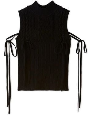 SNIDEL Lace-Up Ribbon Knit Pullover - Black