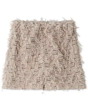 SNIDEL Textured Tulle Fringe High Waist Shorts - Natural