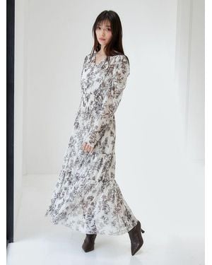 SNIDEL V-Neck Tiered Tulle Dress - White