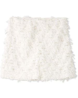 SNIDEL Textured Tulle Fringe High Waist Shorts - White