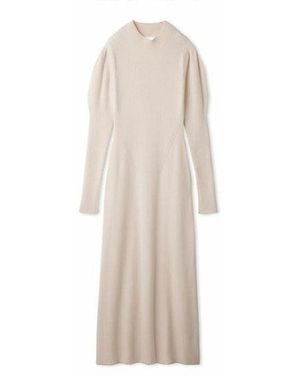 SNIDEL Elegant Long Sleeve With Back Cut-Out Ribbed Maxi Dress - White