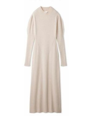 SNIDEL Elegant Long Sleeve With Back Cut-Out Ribbed Maxi Dress - White