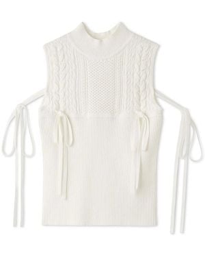 SNIDEL Lace-Up Ribbon Knit Pullover - White