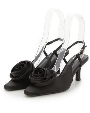 SNIDEL Satin Rose Kitten Heels - Black