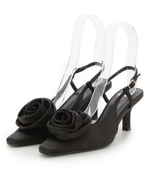 SNIDEL Satin Rose Kitten Heels - Black