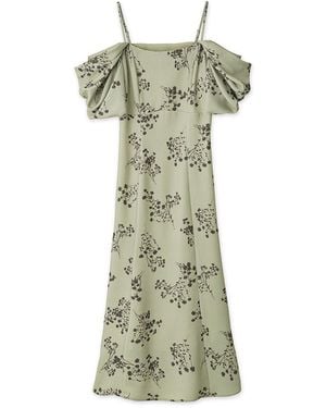 SNIDEL Off-Shoulder Puff Sleeve Midi Dress - Green