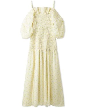 SNIDEL Off-Shoulder Smocked Puff Sleeve Maxi Dress - White