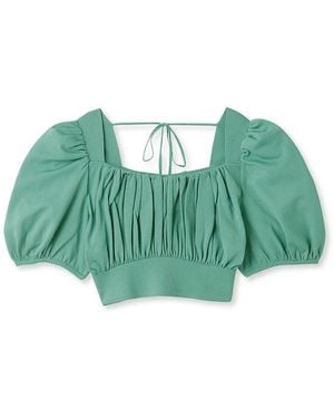 SNIDEL Puff Sleeve Cropped Knit Tops - Green