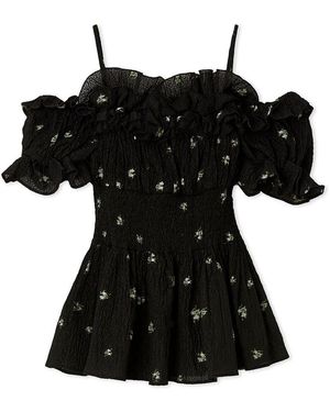 SNIDEL Chiffon Off-Shoulder Frill Blouse - Black