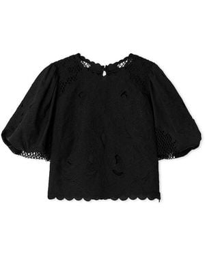 SNIDEL Embroidered Puff Sleeve Blouse - Black