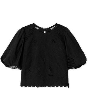 SNIDEL Embroidered Puff Sleeve Blouse - Black