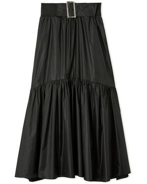 SNIDEL Belted Leather-Like Gathered Flare Skirt - Black