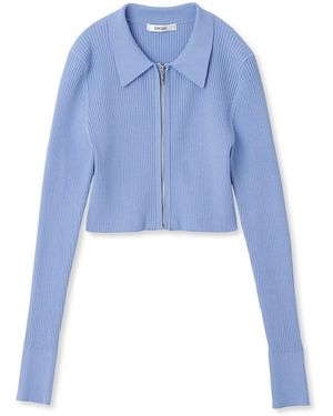 SNIDEL Sustainable Long Sleeve Zip Up Knit Crop Top - Blue
