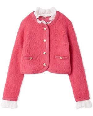 SNIDEL Fur-Like Frill Knit Jacket - Red