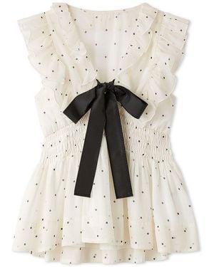 SNIDEL Sheer Peplum Ribbon Blouse - White