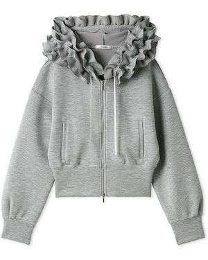 SNIDEL Bonded Ruffle Short Zip Hoodie - Gray