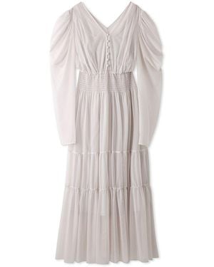 SNIDEL V-Neck Tiered Tulle Dress - White
