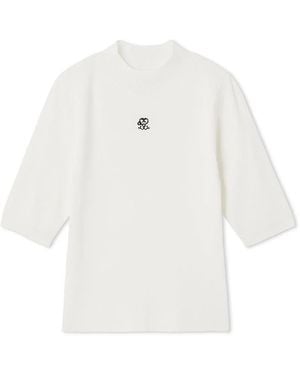 SNIDEL Soft Ribbed Half-Sleeve Knit Top - White