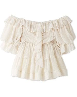 SNIDEL Off-Shoulder Tiered Ruffle Blouse - Natural