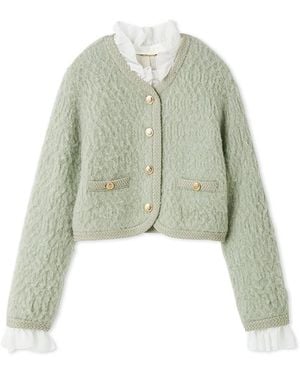 SNIDEL Fur-Like Frill Knit Jacket - Green