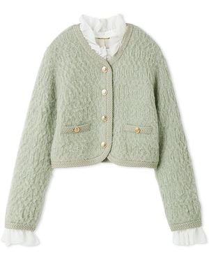 SNIDEL Fur-Like Frill Knit Jacket - Green