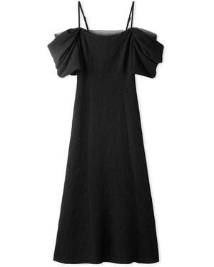 SNIDEL Off-Shoulder Puff Sleeve Midi Dress - Black