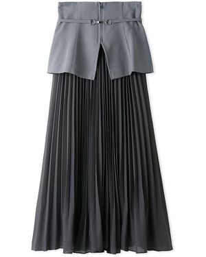 SNIDEL High-Waisted Belted Pleated Maxi Skirt - Gray