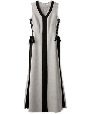 SNIDEL Elegant Pleated Side-Tie Maxi Dress - Gray