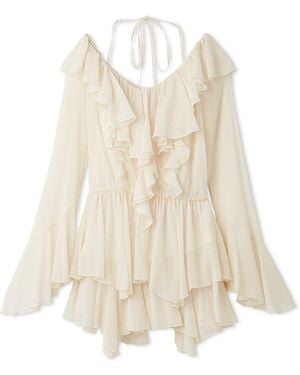 SNIDEL Chiffon Frill Mini Combo Dress - White