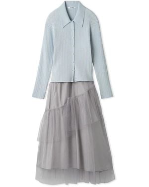 SNIDEL Polo Knit Set With Tulle Midi Skirt - Gray