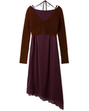 SNIDEL Cropped Knit & Lace-Trimmed Midi Dress - Purple
