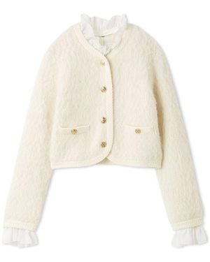 SNIDEL Fur-Like Frill Knit Jacket - White