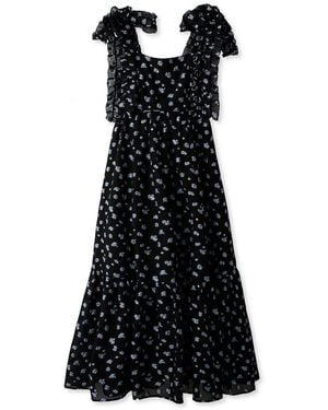 SNIDEL Jacquard Floral Bow Tie Midi Dress - Black