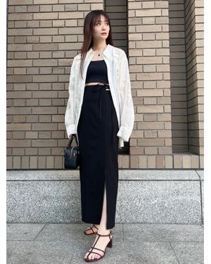 SNIDEL String High Waisted Maxi Skirt With Slit - Black