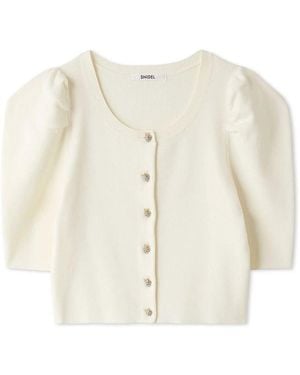 SNIDEL Fruit Button Puff Knit Cardigan - Natural