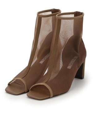 SNIDEL Open Toe Mesh Ankle Boot - Brown
