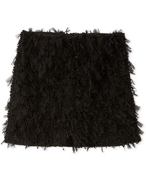 SNIDEL Textured Tulle Fringe High Waist Shorts - Black